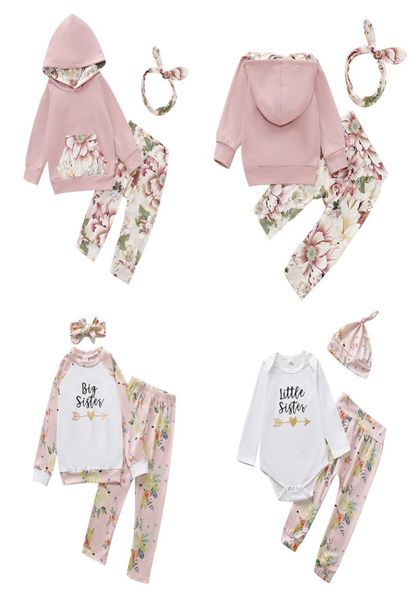 

infant baby floral sets girls little flower pocket hoodie kids casual clothes toddler girls cartoon letter hat casual outfits4177811, White