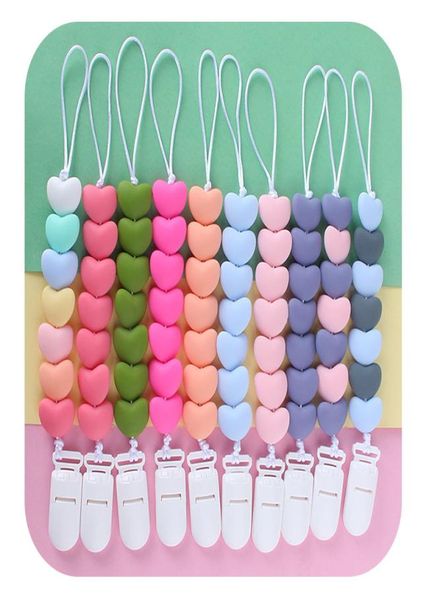 

10 colors silicone love heart shape pacifier chain clips baby funny bead holder clips soother chain holders for feeding supplies m5805643