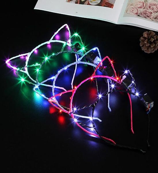 

led cat ear headband light up party glowing supplies women girl flashing hair band sticks football fan concet cheer halloween xmas9514200, Slivery;white