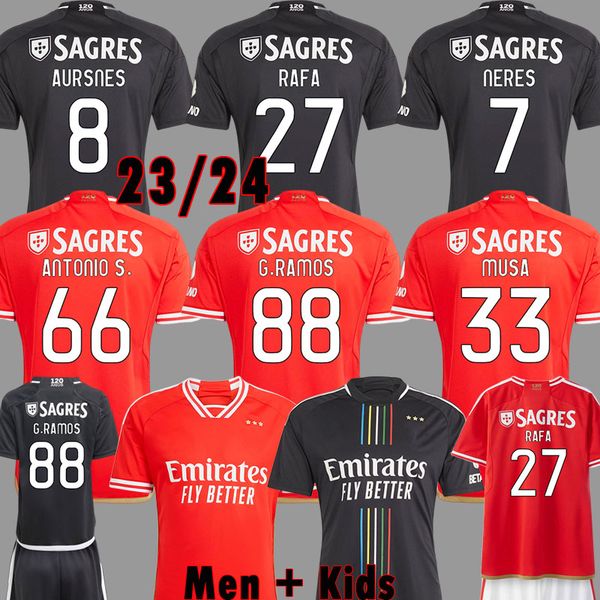 

23 24 sl benfica soccer jerseys seferovic waldschmidt everton pizzi rafa darwin g.ramos 2023 2024 home away black men kids kit football shir, Black;yellow