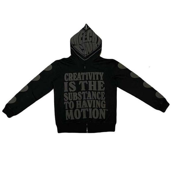 

printed hooded cardigan zipper loose men's and women's fashion brand sweater coat y2k, Black
