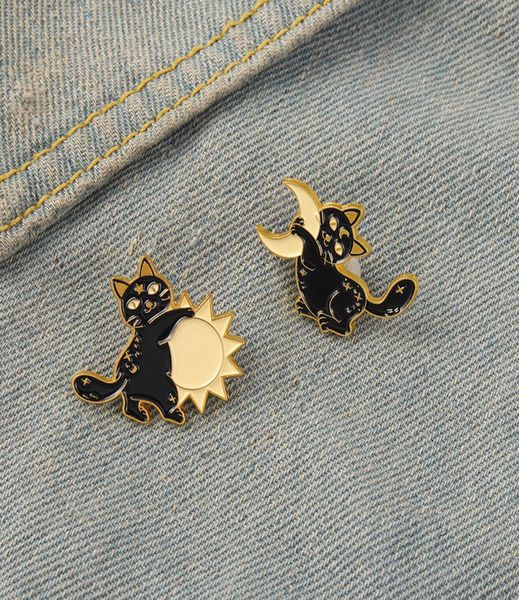 

black cats enamel pin sun moon punk magic custom brooches backpack lapel pin badge jewelry gift freinds accessories2590930, Blue