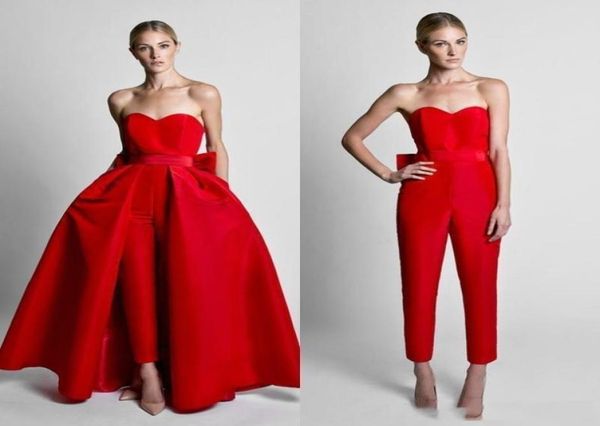 

krikor jabotian jumpsuits evening dresses with detachable skirt sweetheart prom gowns pants for women custom made8913435, Black;red