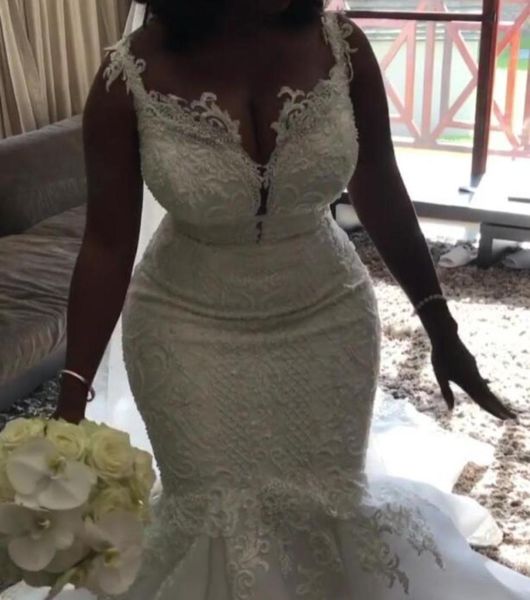 

2021 mermaid bridal dress sleeveless elegant appliques lace wedding dresses african gowns with custom made2735226, White