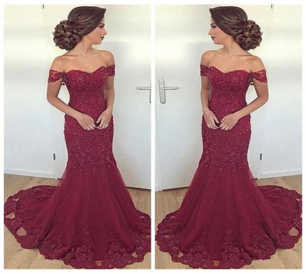 

charming burgundy prom dresses off the shoulder mermaid robe de soiree appliques beaded long formal evening gowns party wear3321731, Black