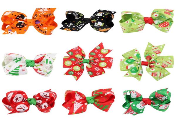 

baby christmas bow barrettes 12 design cartoon printed hallween hair bows kids bow headwear baby headbands girls hair clips 062363126, Slivery;white