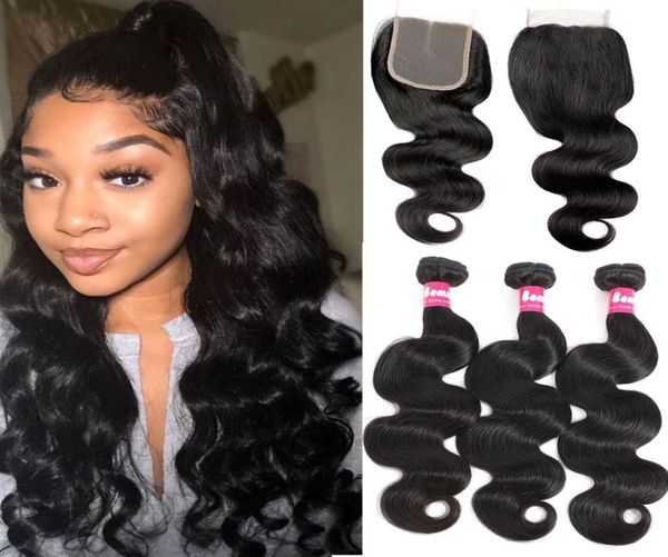 

body wave hair bundls with closure brazilian human hair virgin hair with lace closure 4x4 lace3628292, Black;brown
