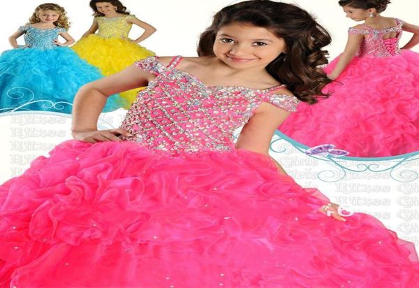 

new sparkle glitz puffy belle christmas kids girl039s pageant dresses yellow royal pink ruched flower girl birthday dresse7155204, White;red