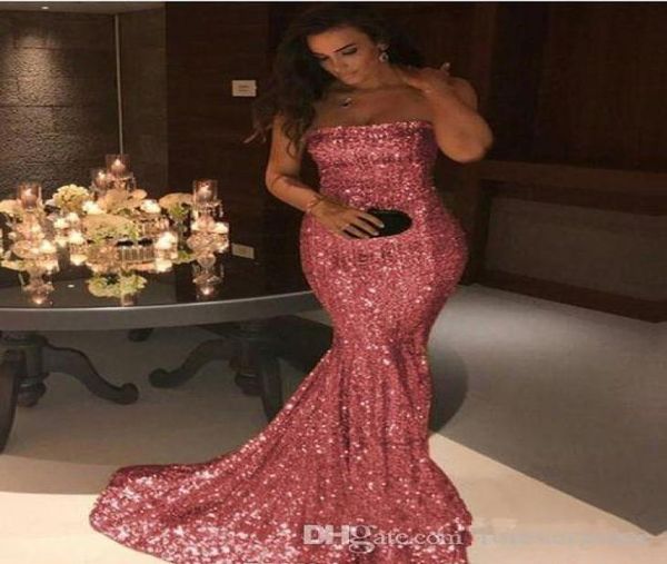 

2019 sparkling sequins mermaid evening dress strapless celebrity formal holiday wear prom party gown custom made plus size4391041, Black;red