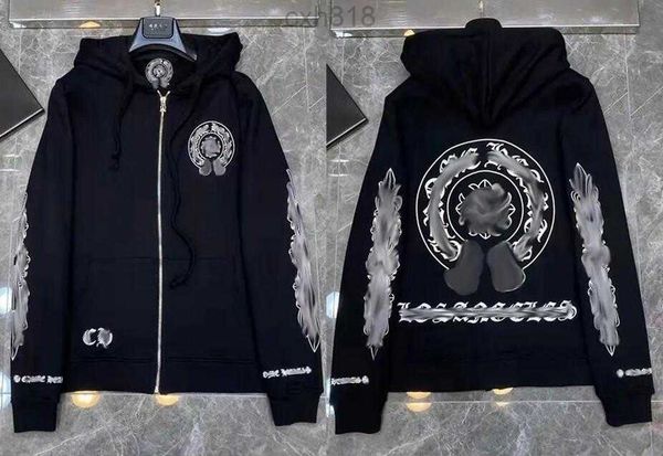 

hoodies 3a mens designer chrome winter sweatshirts heart hoodie ch long sleeve zipper jacket loose coat hooded hoody men woman hip hop chrom, Black
