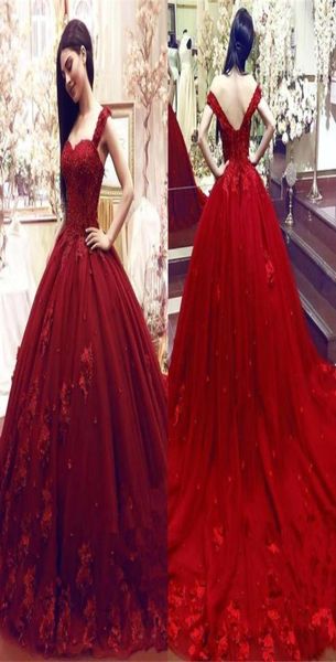 

luxury lace appliqued ball gown quinceanera dress vintage burgundy spaghetti sweet 16 dress long formal party prom evening gown bc2392642, Blue;red