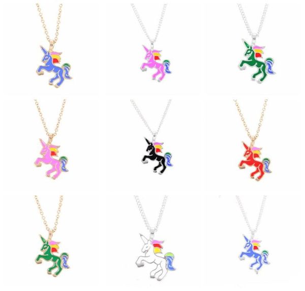 

kids jewelry fashion colored glaze drop oil rainbow unicorn pendant necklaces simple children chain necklace christmas birthday gi4406666, Red;brown