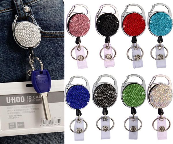 

9 color new diamond badge reel lanyard id card badge holder ski pass multipurpose keychain metal antilost clip party favor keyrin6837510, Red;brown
