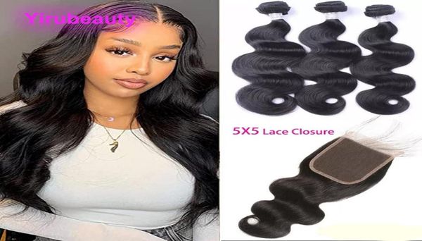 

malaysian human hair bundles with 5x5 lace closure natural color body wave virgin hair extensions closures baby hairs 4pieceslot5953170, Black;brown