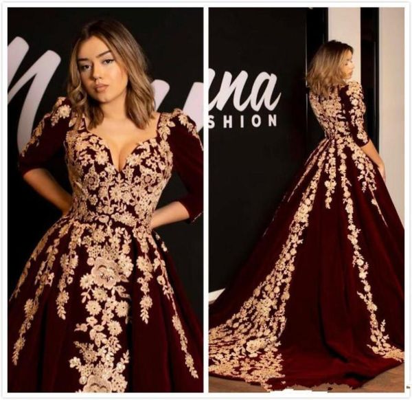 

burgundy lace evening dresses sweetheart half sleeves velvet prom dresses vintage elegant formal party bridesmaid pageant gow2217270, Black;red