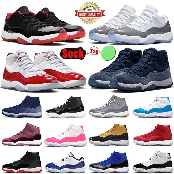 

og jumpman 11 basketball shoes 11s with socks 2023 low tour yellow cherry pink pure violet concord bred cool grey cement men women plate-for