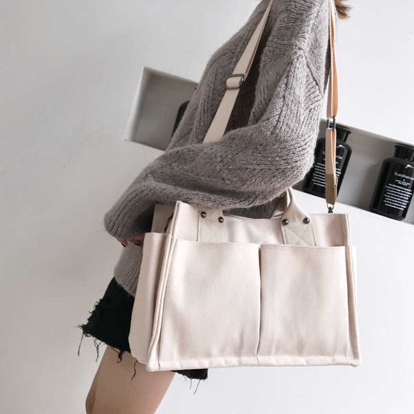 

version solid canvas bag for women's ins large capacity shoulder bag for college students office workers handbag cloth bag crossbody ba