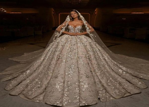 

2020 dubai luxury wedding dresses plus size chapel train sweetheart vestido de novia appliqued bridal wedding gowns custom made5334594, White