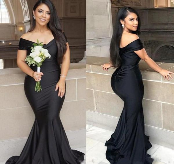 

black mermaid long bridesmaid dresses 2021 plus size off shoulder floor length garden maid of honor wedding party guest gown5378618, White;pink