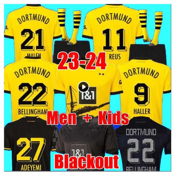 

22/23/24 reus reyna soccer jerseys 2023 home dortmund schulz brandt bellingham sancho haller shirt hazard witsel malen kids kit football uni, Black