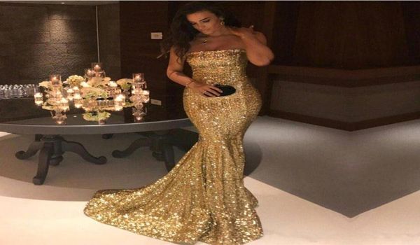 

2019 sparkly mermaid prom dresses strapless backless gold gold silver party evening gowns formal dresses3353345, Black