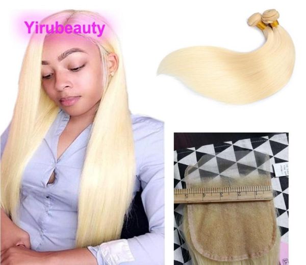 

brazilian human virgin hair silky straight 2 bundles with 5x5 lace closure blonde 613 color double wefts with closures middle thr5911497, Black;brown