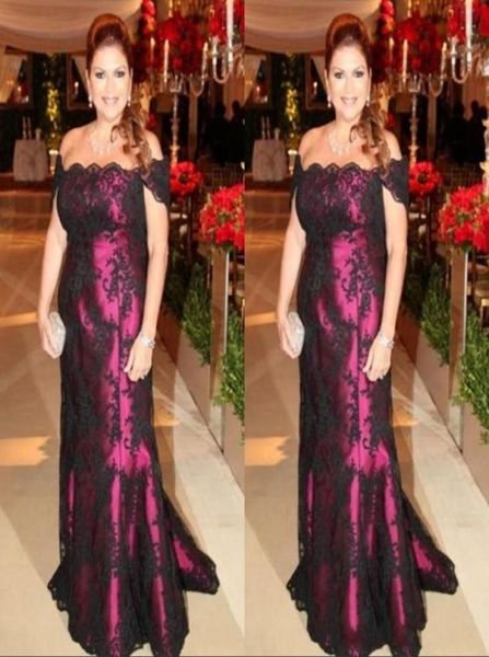 

elegant off the shoulder black lace mother of the bride dresses mermaid long evening party gowns wedding guests dress plus size gr7663608, Black;red