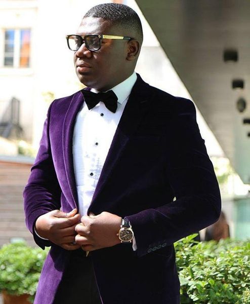 

new fashion purple velvet groom tuxedos excellent groomsmen blazer men formal suit party prom suit customizejacketpantsbows tie4802540, Black;gray