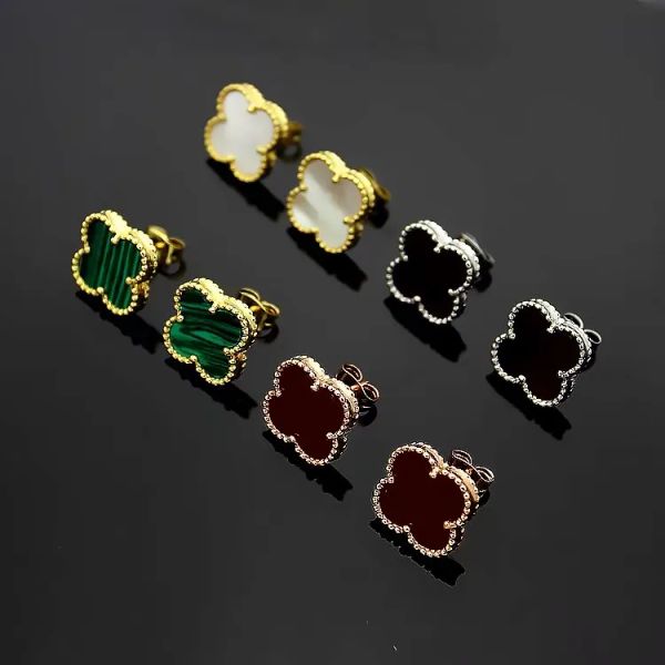

clover stud earrings gold rose sier earrings multicolor flower ring colored titanium steel couple ring316l stainless steel inlaid ceramic lo, Golden;silver
