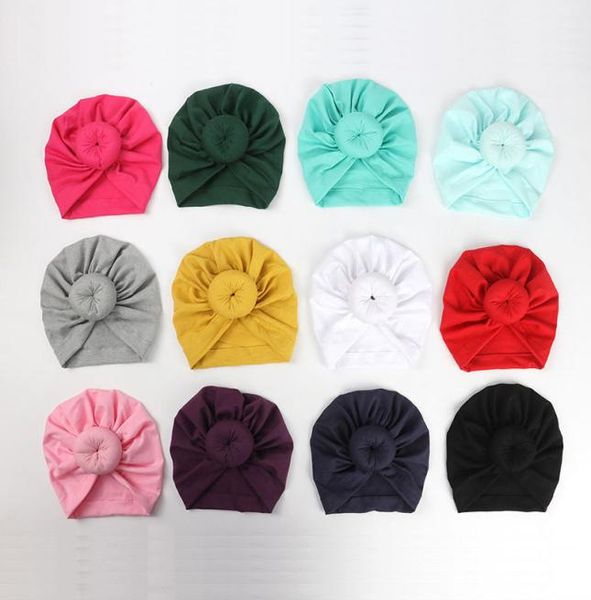 

12 colors cute infant toddler ball knot indian turban kids spring autumn caps baby donut hat solid color cotton hairband c34296637, Yellow