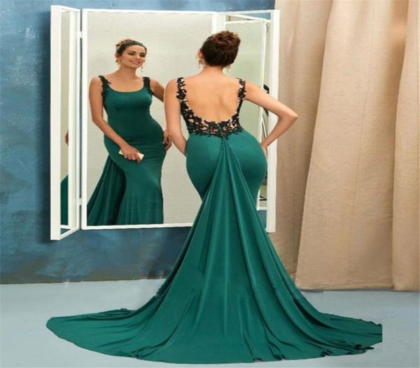 

arabic backless mermaid lace green evening dress black lace applique open back long prom dress8723616