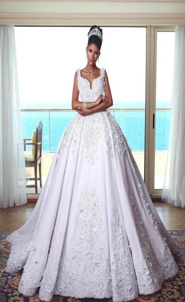 

arabic dubai spaghetti sleeveless lace beads wedding bridal gowns plus size vintage church a line white wedding dresses2099292