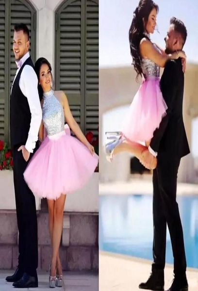 

2019 sparkling sequined prom dresses a line short party dress tutu skirt zipper back formal dresses evening wear homecoming 7094636, Black
