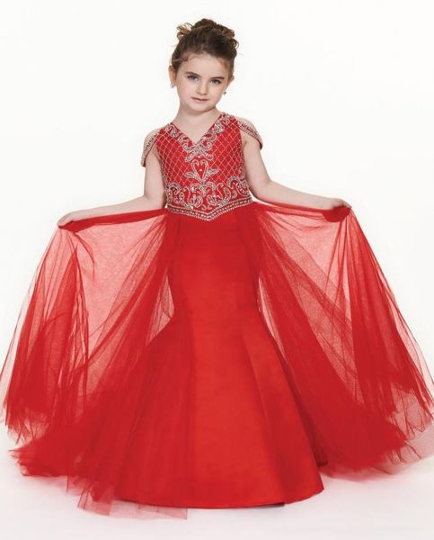 

unique designed red 2022 girls pageant dresses mermaid satin tulle v neck cold shoulder backless crystal beaded kids prom dress lo9853542, White;red