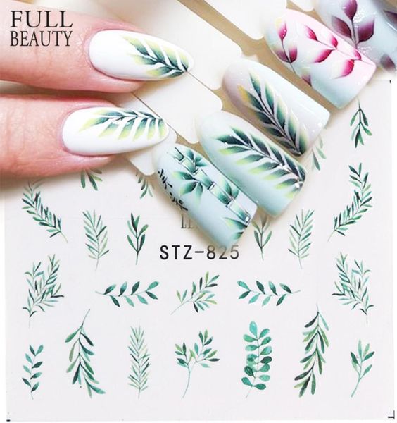 

25pcslot water nail decal and sticker flower leaf tree green simple summer slider for manicure nail art watermark tips chstz82483611834, Black