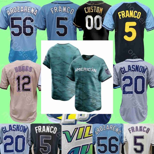 

2023 all-star city men women youth tampa bay 5 wander franco 56 randy arozarena 17 isaac paredes 15 josh lowe rays baseball jersey, Blue;black