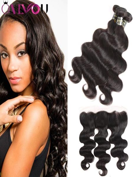 

whole 10a brazilian body wave human hair bundles with 134 lace frontal ear to ear unprocessed virgin hair extensions weaves b1959100, Black;brown