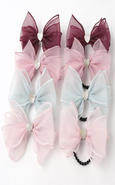 

kids girls shiny love heart mesh bow hairclips hair ropes baby lace bowknot barrettes hairpins hairbands children hair accessories8832030, Slivery;white