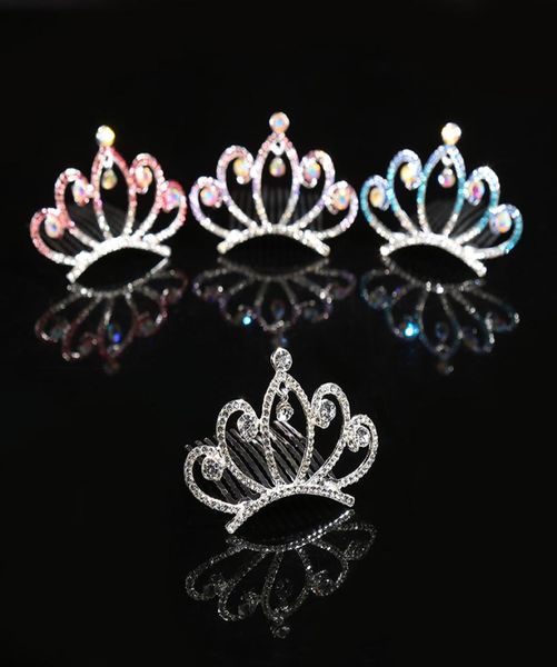 

children hair jewelry baby girls rhinestone tiara headdress crystal princess crown combs headwear hair accessories for birthday pa3668265, Slivery;white
