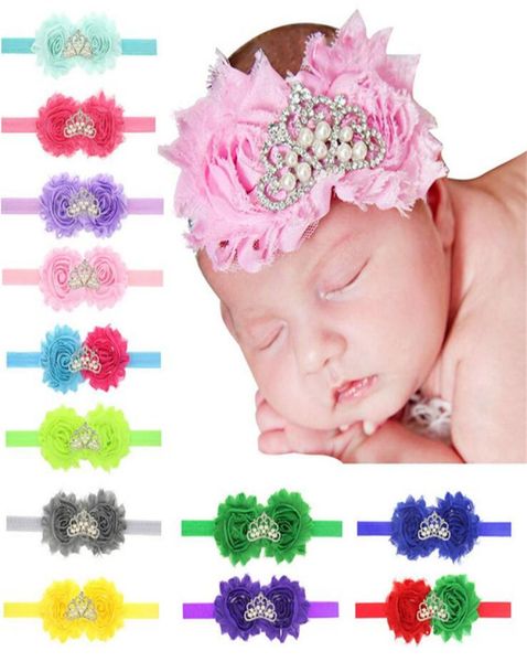 

38 colors baby headbands flowers shabby elastic hairbands girls kids rhinestone tiara hairband children hair accessories headdress6738749, Slivery;white