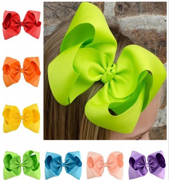 

8 inch grosgrain ribbon baby girls hairpin clips fashion large bowknot barrette kids hair boutique bows children hair accessories 7268586, Slivery;white