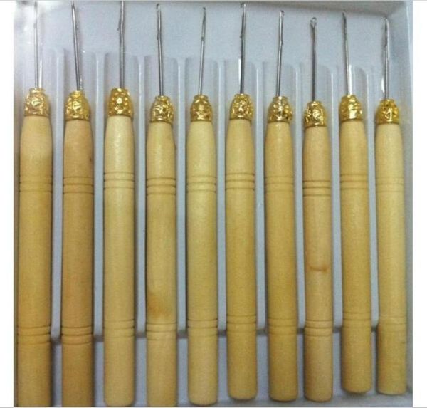 

whole10pcs whole wooden handle pulling needlemicro rings needle hair extension toolshair ventilating weaving needles fo2160669