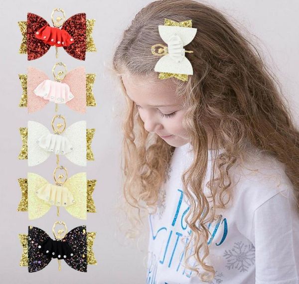 

lovely baby rhinestone ballet girls hairpins kids glitter shining hair bows clips boutique hairs accessories for party hair clip a6841681, Slivery;white