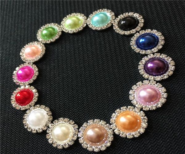 

15mm white ivory flat back whole rhinestone pearl embellishment button for diy wedding invitation card baby hair accessory6273059, Slivery;white