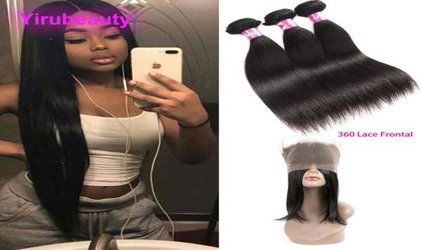 

indian 3 bundles with lace frontal 360 pre plucked baby hairs virgin human hair silky straight hair extensions wefts closures6572874, Black;brown