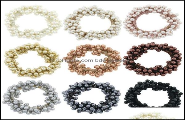 

hair accessories woman elegant pearl ties beads girls scrunchies rubber bands ponytail holders soft elastic band scrunchy drop del4410147, Slivery;white