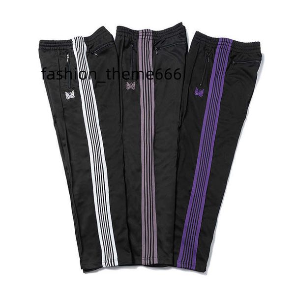 

needles 3 colors fashion sweatpants butterfly embroidered side stripe men women long pants drawstring pants high street, Black