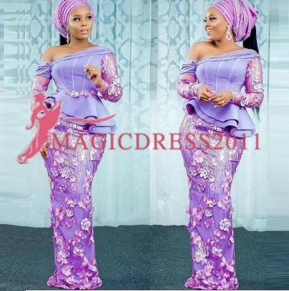

2019 african nigerian evening dresses purple aso ebi lace styles off shoulder peplum puffy long sleeves mermaid prom dresses forma1490421, Black;red