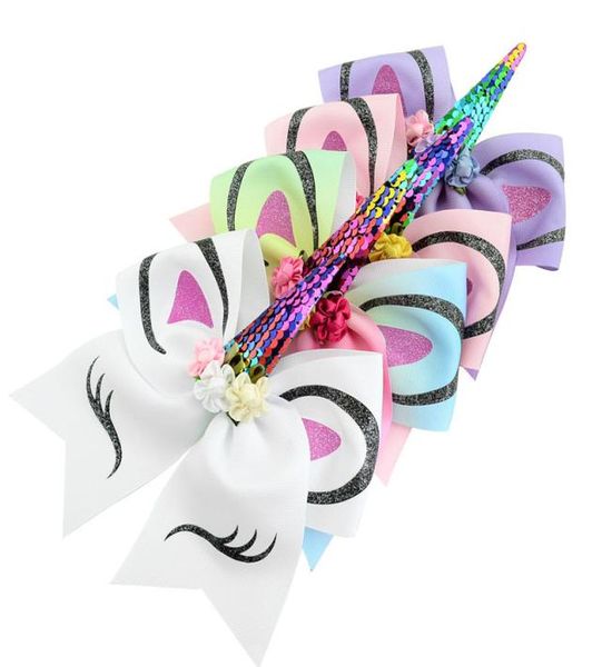 

baby girl unicorn hairbands 12 design bow printed sequins kids headwear baby headbands girls hair ring 078415213, Slivery;white