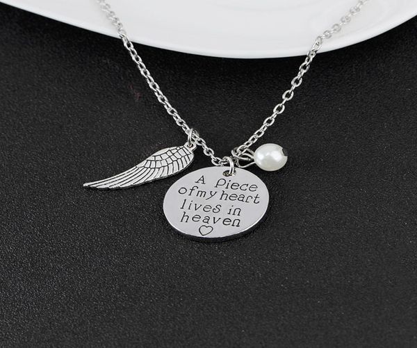 

039a piece of my heart lives in heaven039 personalized handwriting necklace remembrance necklace memory angel wing jewelry g2603081, Red;brown